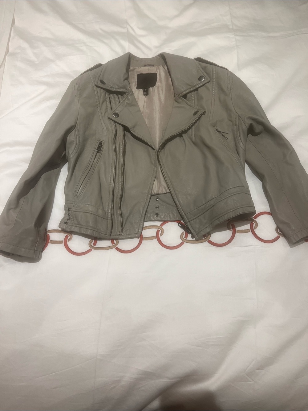 Joie Sz S Grey Cropped Lamb Leather Jacket
